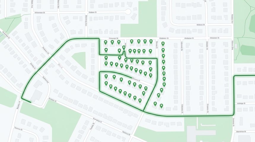 Real-time delivery tracking map with route and door pins